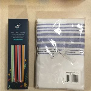 BRAND NEW SILICONE STRAWS AND TEA TOWELS